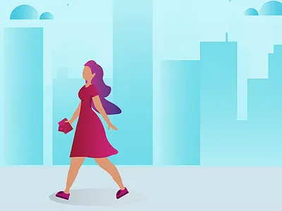 shopping mode on lady with purse illustration character city colour design flat girl illustration market online plant purchase shopping unpacking