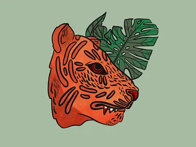 Monstrous animal design illustration illustrator ipad pro leaf monstera plant procreate tiger