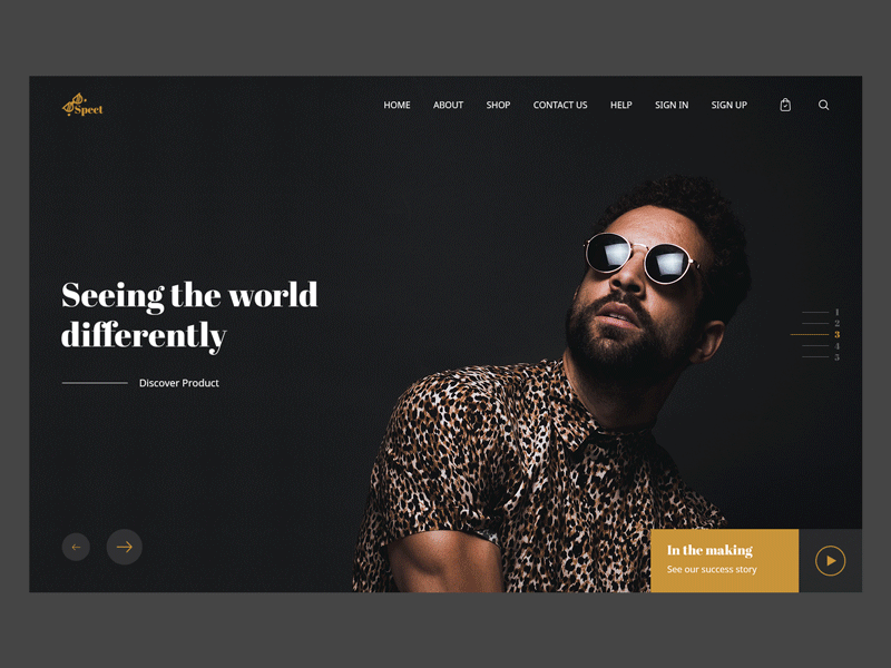 Spect website animation eyewear goggles header motion slider spectacle website