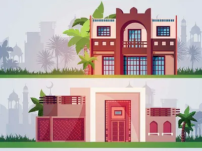 Emarati traditional houses arab arabic house building color palette dubai emirates house uae