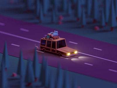 Random Road Trip Render 3d b3d blender iillustration isometric low poly road trip station wagon