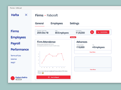 Hafta - Payroll App | Firms View ( Rebound ) analytics app card charts cms crm dash dashboard design flat hr hr cloud payroll ui ux web web app web app design web ui website