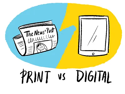 Print Vs Digital cartoon digital illustration newspaper print tablet vs