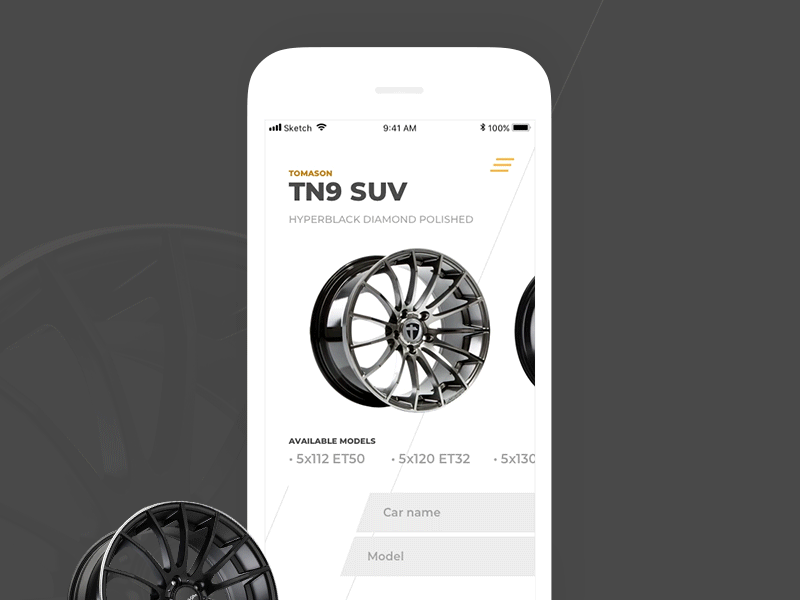 Wheels Shop 7ninjas animation automotive car e commerce interface mobile rims tomason ui ux