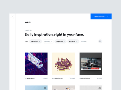 Inspiration page - welovedaily.com animations branding daily inspiration illustration inspiration launched live rotterdam ui ux web design website welovedaily