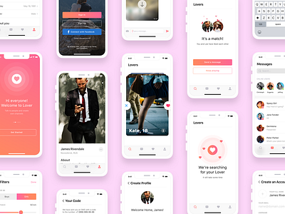 Lover - Dating App app date dating design heart icon illustration ios iphone love lover pink sketch ui ux