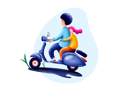 Together boy explore girl illustration illustrator minimal photoshop rider scooter simple vector vintage