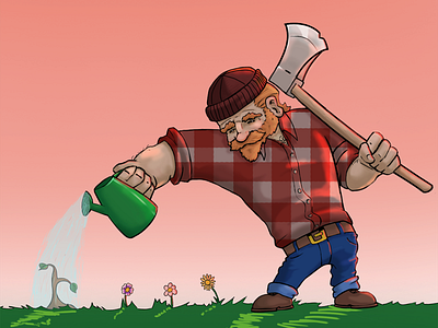 Joe character design feedback illustration tree woodcutter