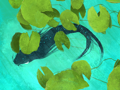 Fish Under Lily Pads aquatic creature fish koi plant water weeds