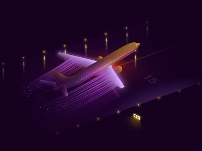 Taking off 2d airplane concept flight illustration night purples