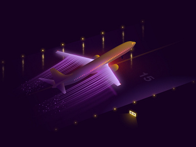 Taking off 2d airplane concept flight illustration night purples