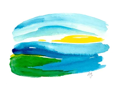 Watercolor Landscape in Blue abstract abstract painting amanda gomes blue green landscape ocean painting water watercolor