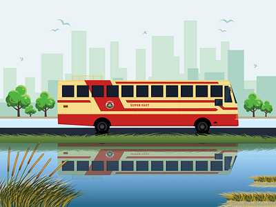 Kerala State RTC Bus Illustration bus colours design illustration india kerala ksrtc redbus