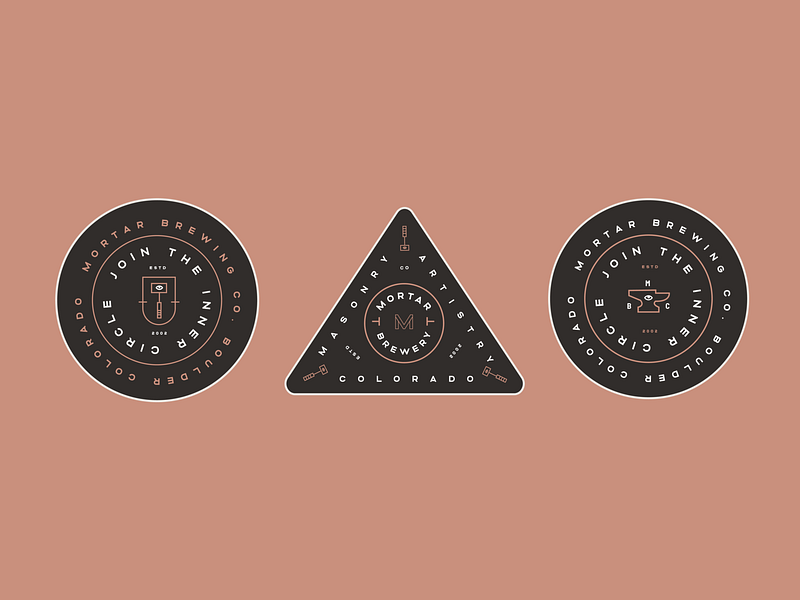 Mortar Beer Coasters beer branding brewery coaster coat of arms geometric graphic design icon logo package design seal