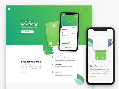 Acorns Homepage 3.0 desktop fintech investing mobile website