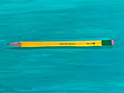 No 2 Yellow Pencil art art print gouache illustration painting pencil print