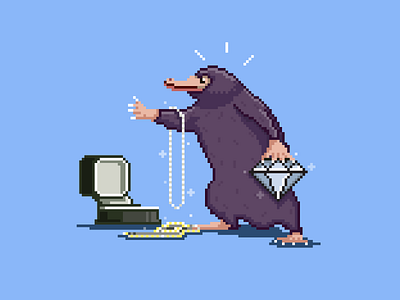 Niffler 8 bit character fantastic beasts game art harry potter illustration jewellery magic niffler pixel art pixel dailies yatish asthana