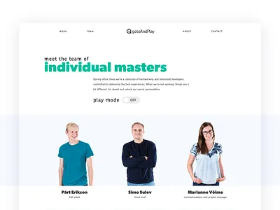 gotoAndPlay team crew landing photography team ui ux web