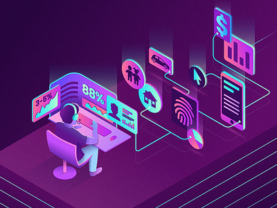 Call Filter agent diagram filter glow gradient graphic icons illustration infographic isometric sales