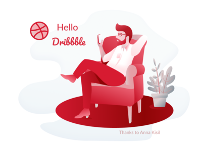 Hell0 Dribbble bearded man design hello dribbble illustration phone red relax vector