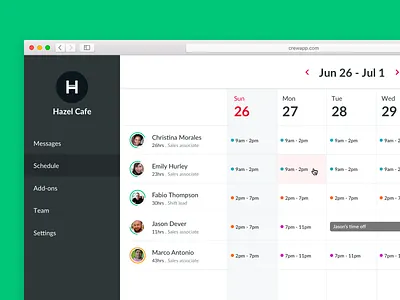 Web schedule calendar schedule shift ui ux webdesign