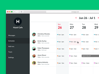 Web schedule calendar schedule shift ui ux webdesign