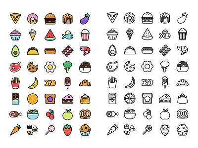 Food Icons abstract avocado food food and beverage food app graphic icon icon set icons illustration ui vector