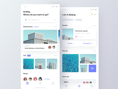 Travel App app blue card clean design layout teavel ui