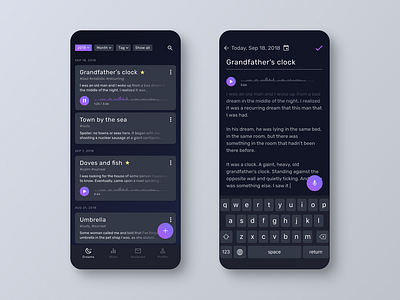 Dream Log App Concept add entry dark dreams ios log mobile ui ux