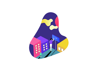 Night City apartment city colorful dark flat illustration modern ui