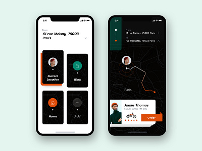 Transport App Concept address app dark digital hail exploration ios layout location motorcycle taxi transportation typography