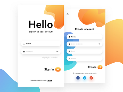 Login & Sign up screen app design form gradient input mobile screen signin ui