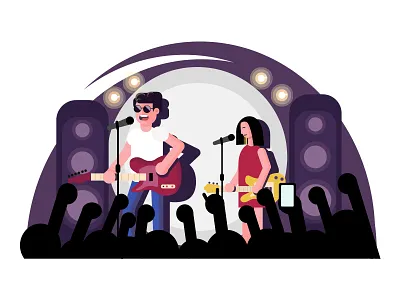 Rock Concert boy concert girl guitar illustration light microphone music people rock singer