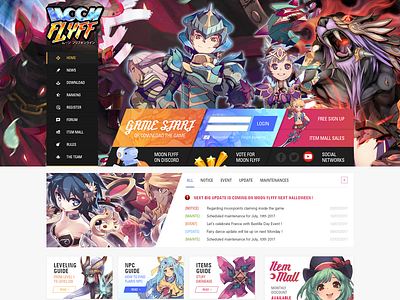 MoonFlyff - A private game server's website (B) design freelance design landing page rpg showcase ui design ux design videogames webdesign website