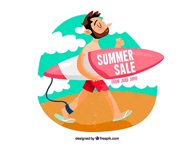 Summer Sales! beach boy cool freepik illustration sales summer surf surfer vector waves