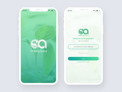 Oneagricare App Design agricare agriculture android androidapp app app start appdesign branding creative design flat home mobile mobile app signup splash splash screen ui ux