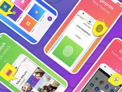 Keep All Your Private Pics & Videos Safe album security android app app lock design finger scan gradiant illustration ios photo hide security app ui ux