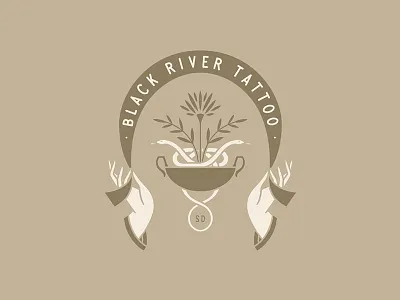 Black River Tattoo SD badge bowl floral flower hands lockup minimal ribon snake tattoo vintage