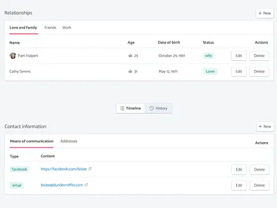Exploration of the profile page button list monica profile saas ui
