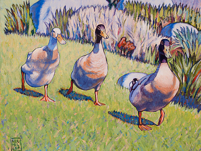 Hey Wait Up, 10" x 8", oil on canvas ducks illustration landscape painting