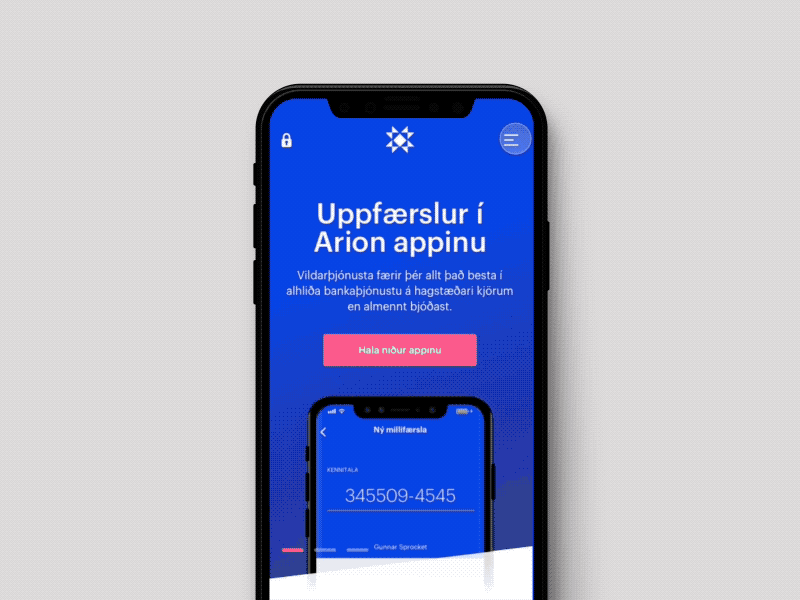 Arion Bank - Mobile Menu animations animation banking app corporate menu mobile menu navigation search ui ux