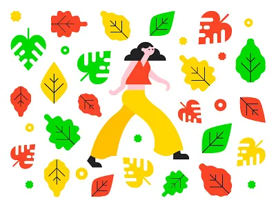 Fall autumn color fall girl green illustration leaf people person red vector walking woman yellow