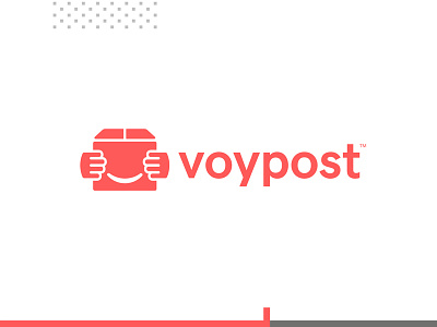 Voypost box delivery hand logo mail package platform post smile system travel