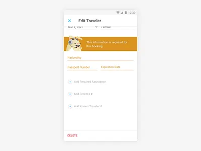 Nationality and Passport Information agent android banner banner ad bunny design illustration input fields product travel ui warning