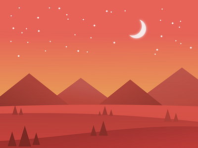 Orange Sky design illustration landscape moon moonlight mountain nature orange simple simple design stars vector art vector design vector illustration