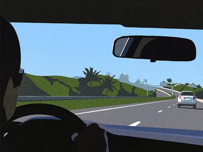 La Saline car character flat illustration landscape