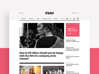 FINN Landing Page 2d agency banner black and white blog clean design flat grid header homepage landing landing page logo magazine type typography ui web website