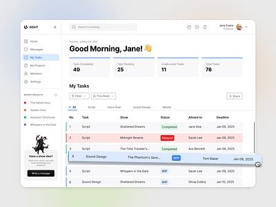 Task Management - Eight Dashboard cleanui collaboration concept dashboarddesign design designsystem modernui my task projecttracking taskmanagement ui ui ux uidesign webappdesign