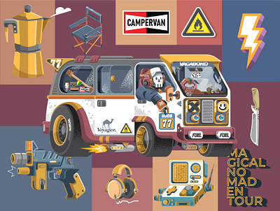 CAMPERVAN SCI FI campervan car design flat graphic design icon illustration robot van vector