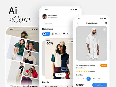 Ai ecommerce app design ai app ai ecommerce app app app animation app design app designer app developer clean app cloth app clothing app ecom app ecommerce app minimal app mobile app modern app shopify ui animation